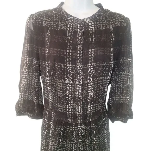 Burberry 100% silk black/ white/ grey lightweight midi dress size 12 - Picture 2 of 9